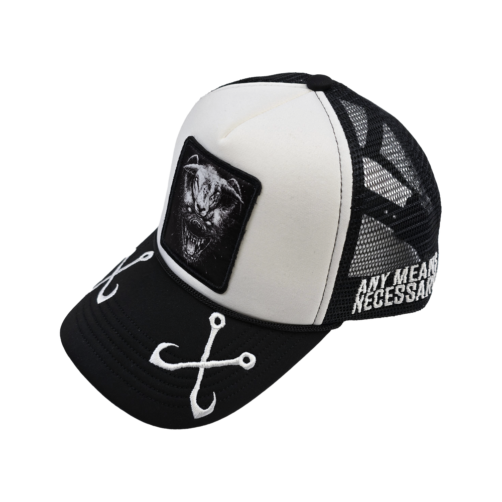 
                      
                        any means necessary shawn coss hooks mesh foam trucker hat black side
                      
                    