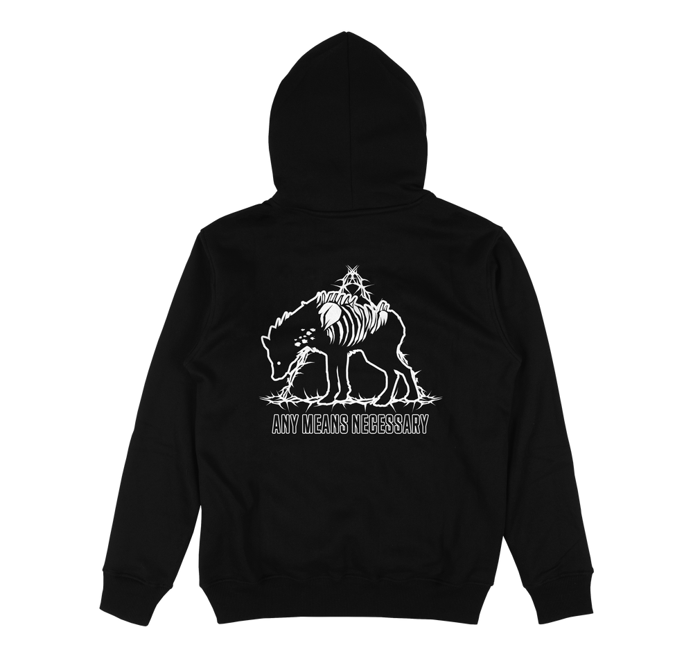 any means necessary shawn coss hunt thorns pullover hoodie black back
