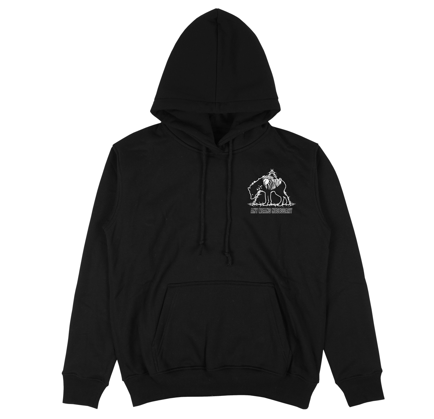 any means necessary shawn coss hunt thorns pullover hoodie black front