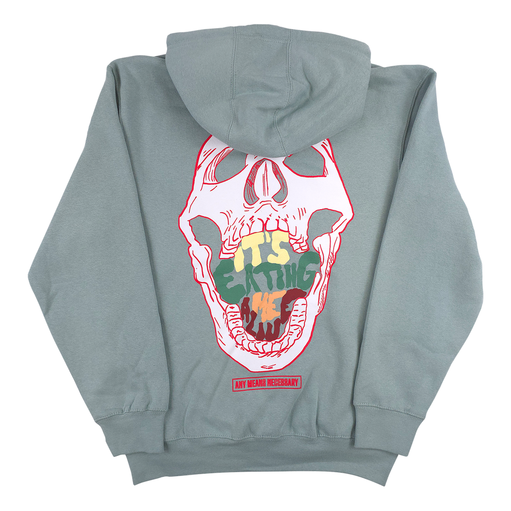 any means necessary shawn coss eating me alive pullover hoodie seafoam back