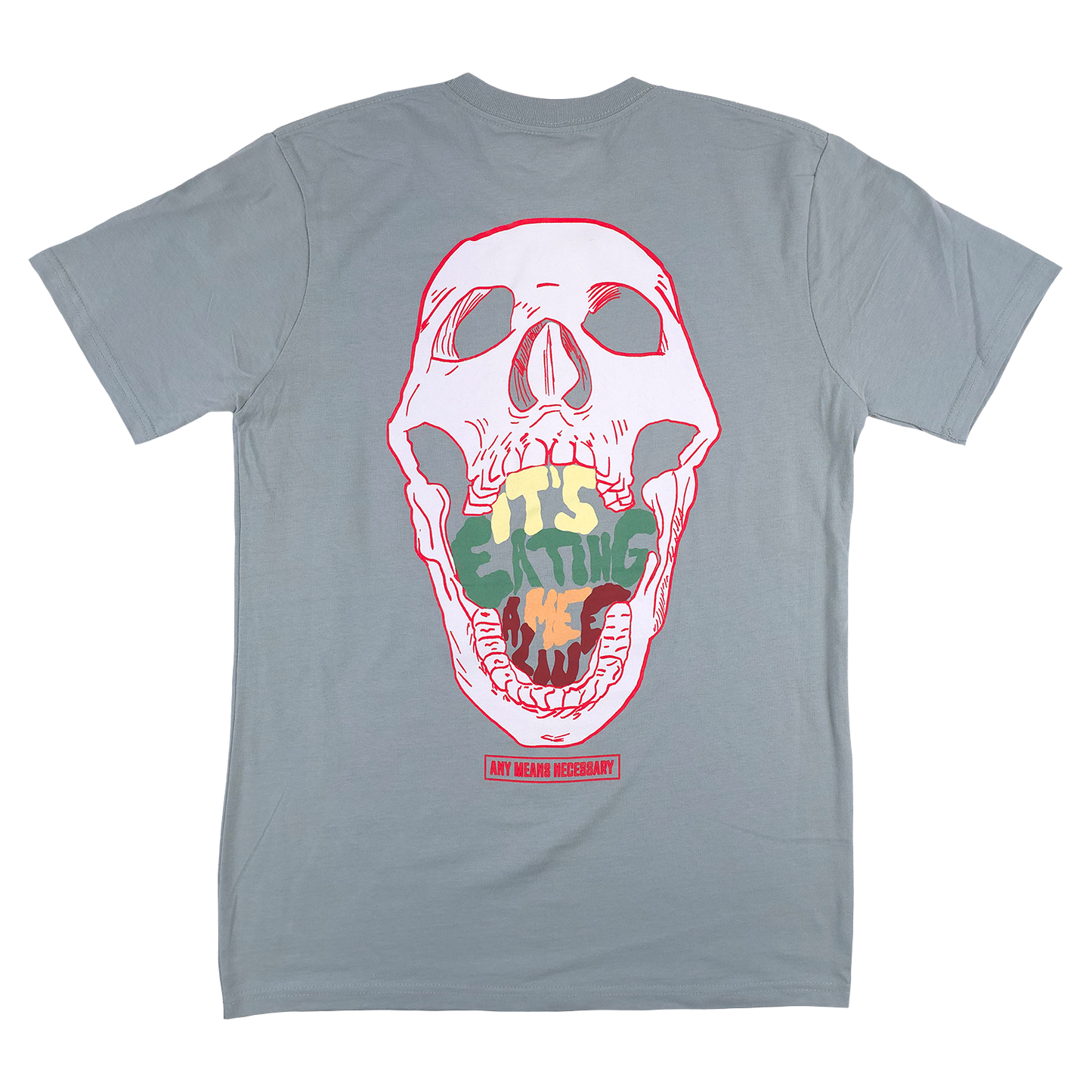 any means necessary shawn coss eating me alive t shirt seafoam back