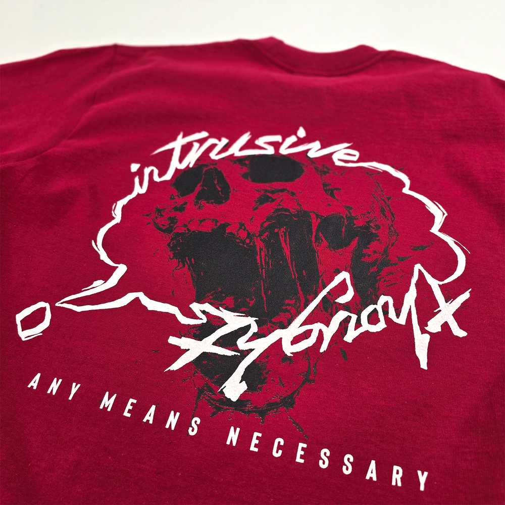 
                      
                        any means necessary shawn coss intrusive thoughts t shirt cardinal back up close
                      
                    