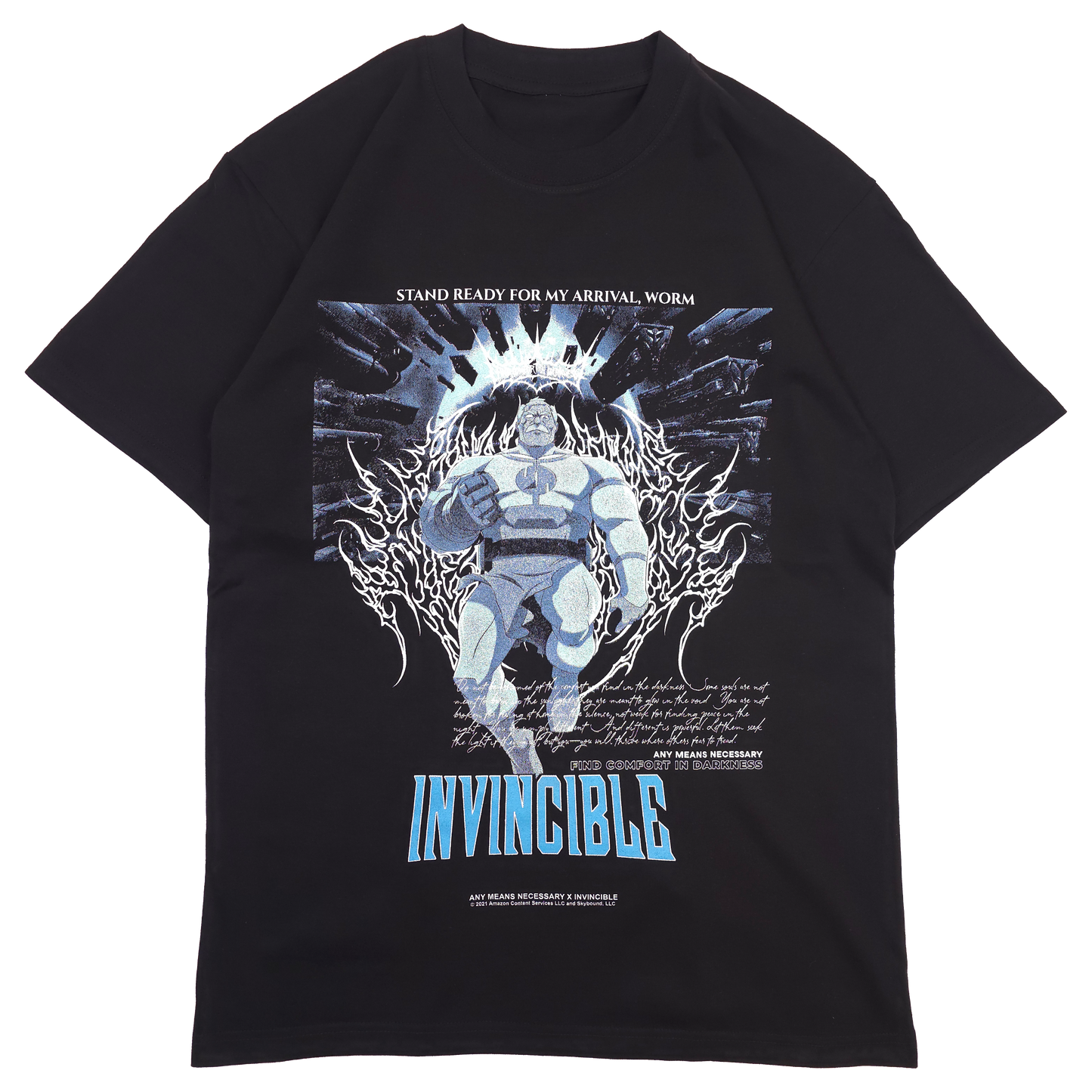 Invincible Any Means Necessary Conquest Black Shirt Front