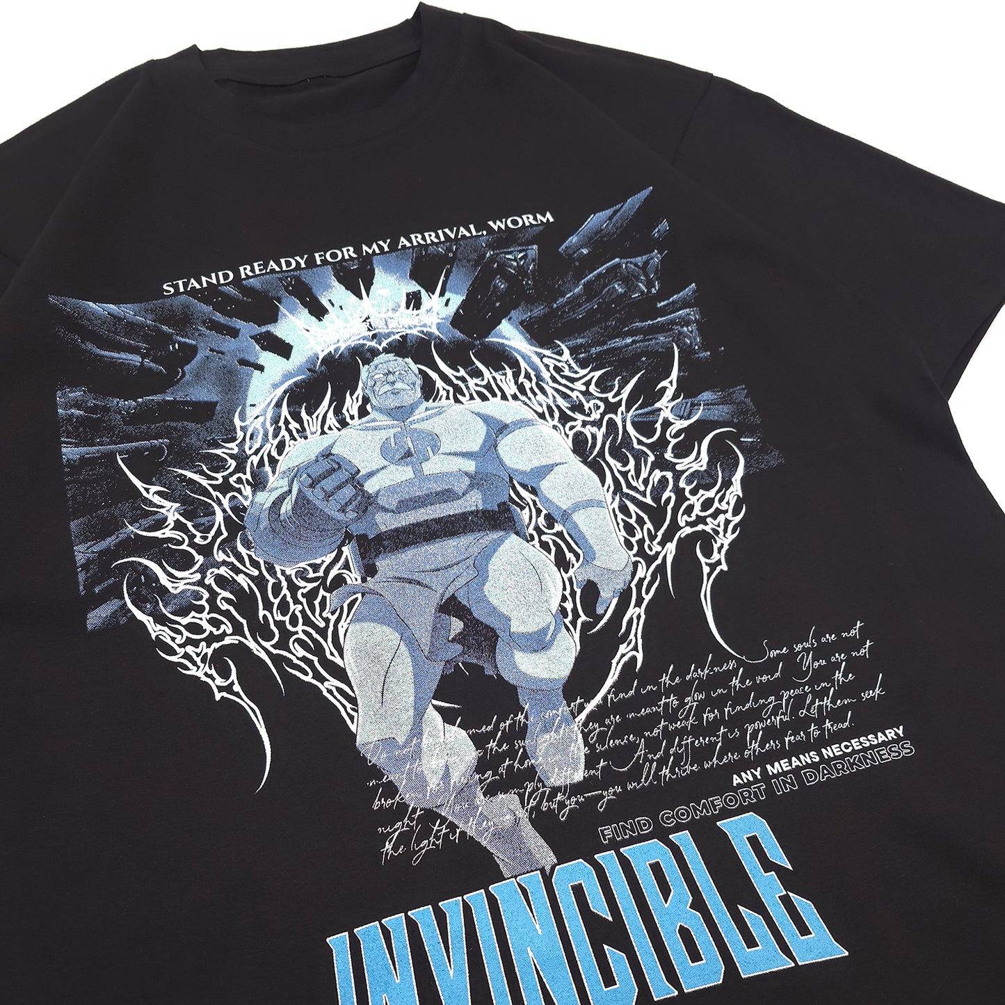 Invincible Any Means Necessary Conquest Black Shirt Front