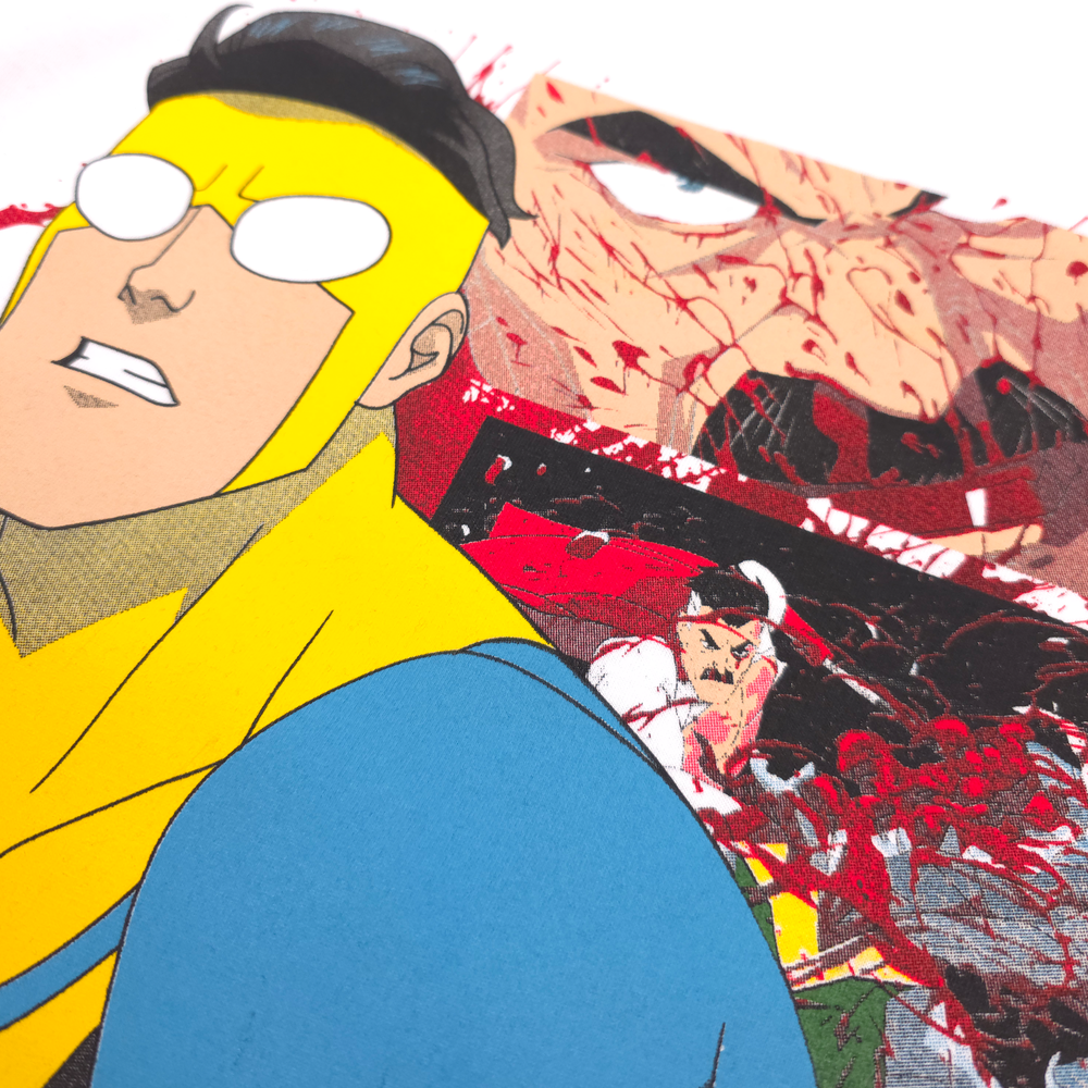 Invincible Any Means Necessary White Shirt Mark Grayson Omni Man Bloody Front Close Up1