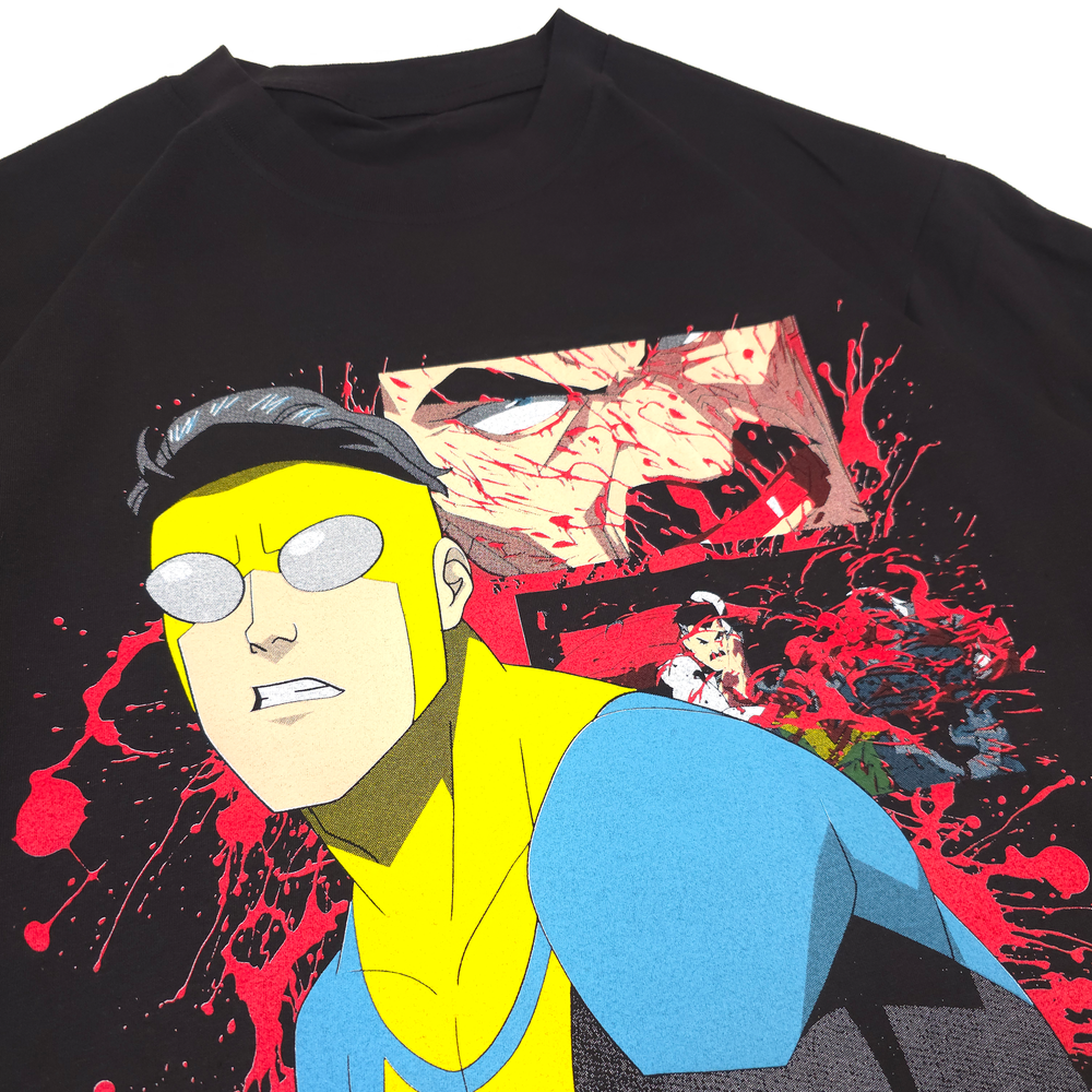 
                      
                        Invincible Any Means Necessary Black Shirt Mark Grayson Omni Man Bloody Front
                      
                    