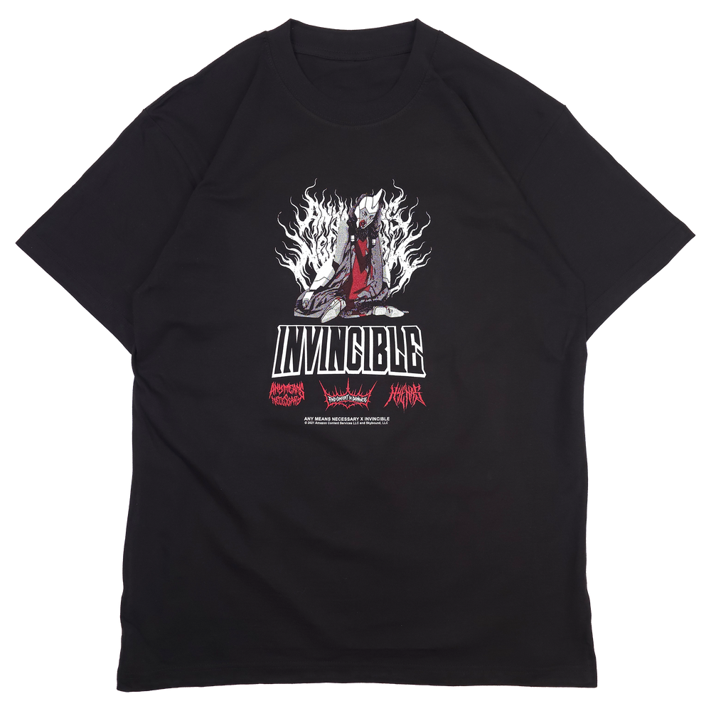 Invincible Any Means Necessary Neck Snap Front Black Shirt War Woman