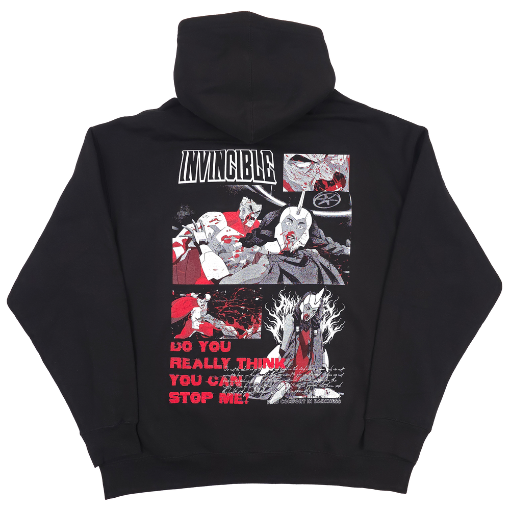 INVINCIBLE NECK SNAP HOODIE BACK OMNI MAN WAR WOMAN