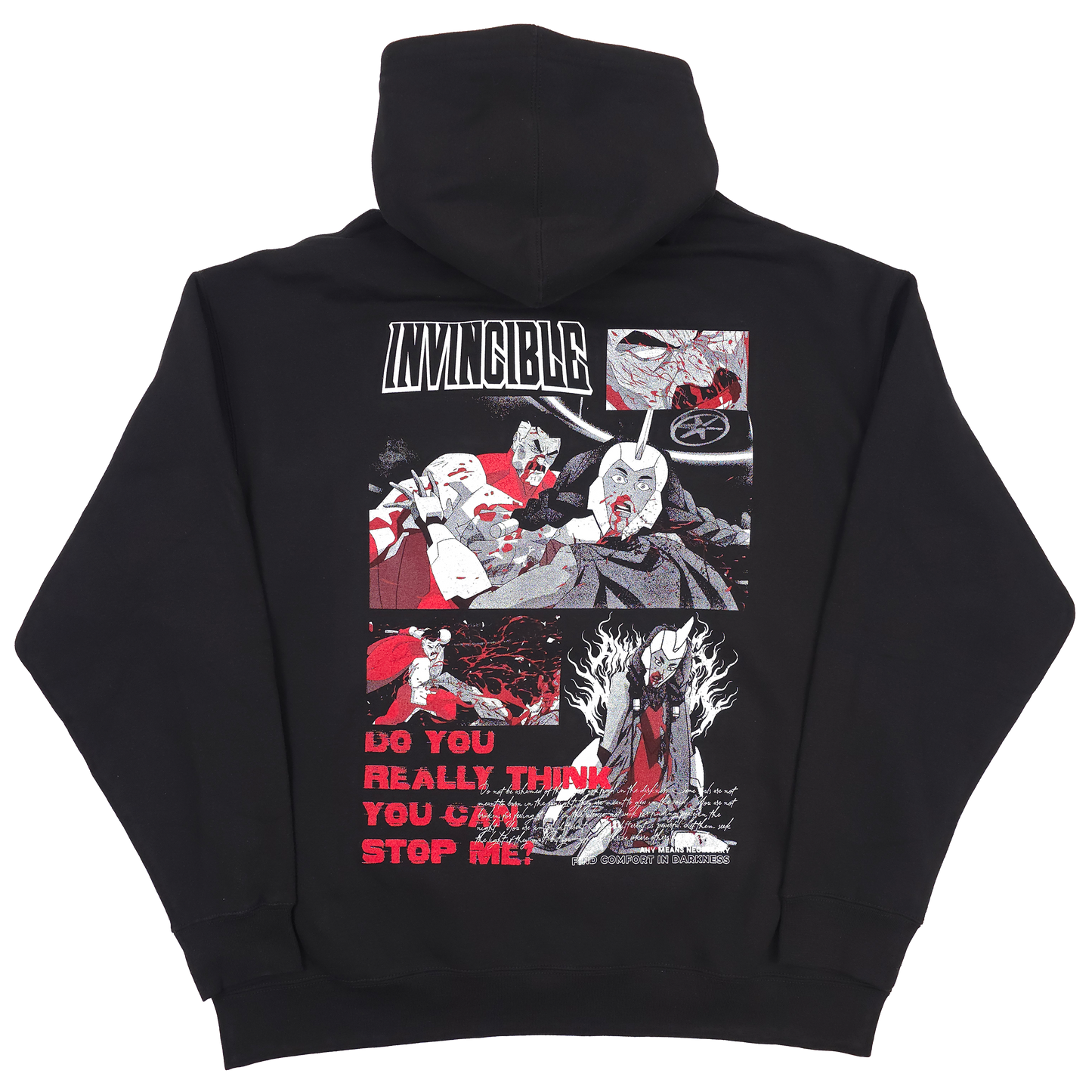 INVINCIBLE NECK SNAP HOODIE BACK OMNI MAN WAR WOMAN