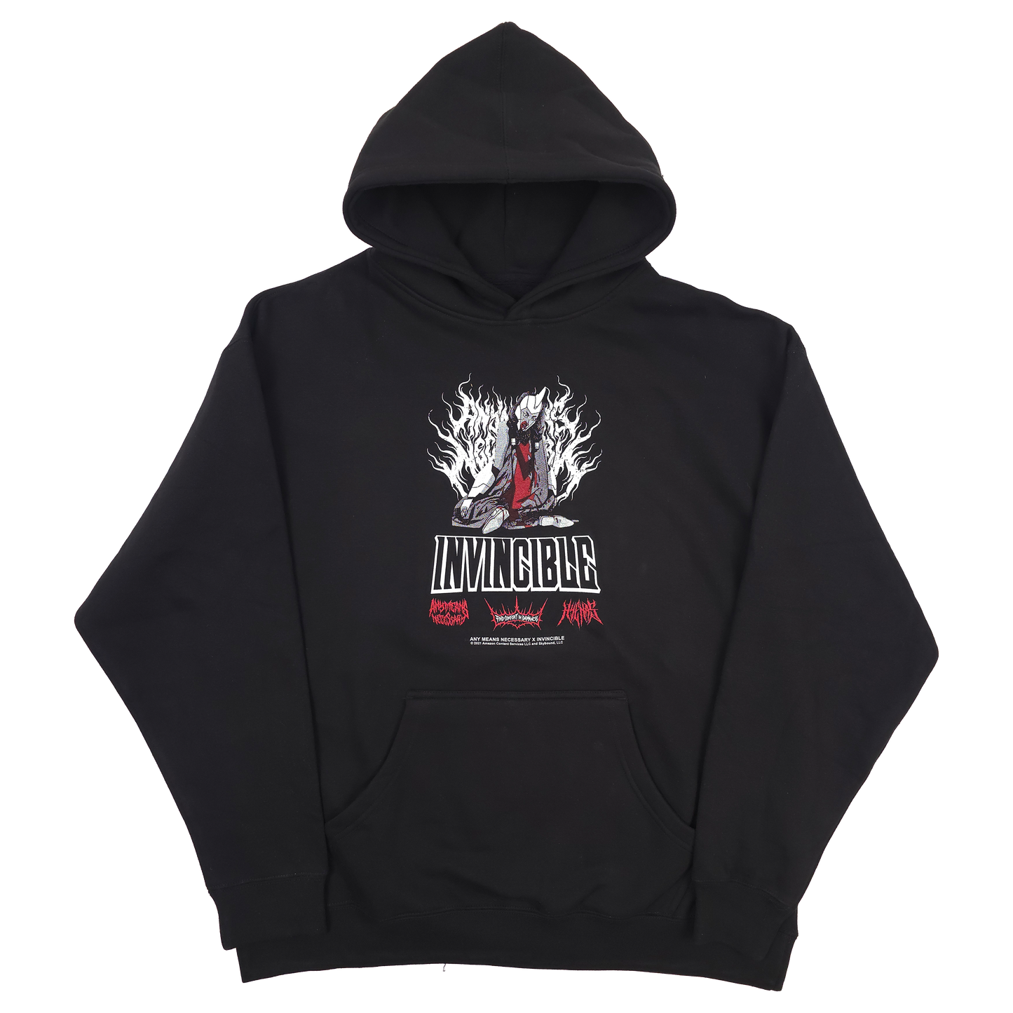 INVINCIBLE NECK SNAP HOODIE BACK OMNI MAN WAR WOMAN