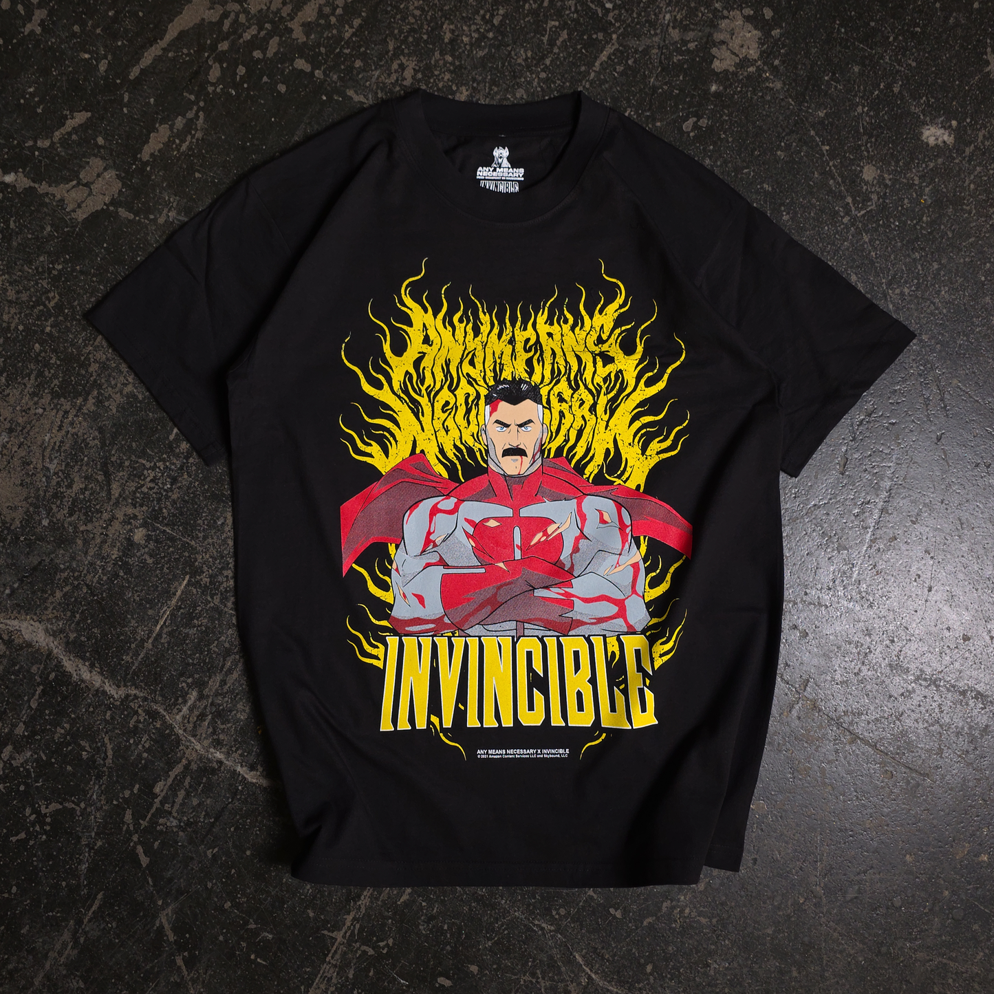 any means necessary shawn coss invincible omni-man t shirt front