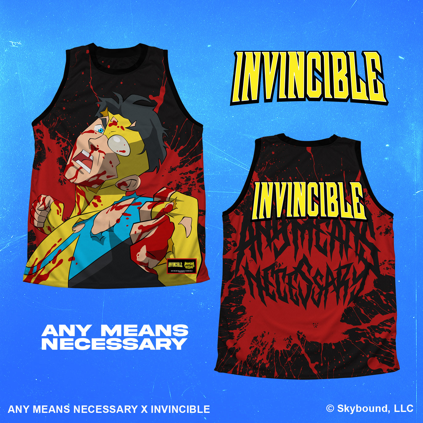 Tank top with an animated character design on a textured gray background