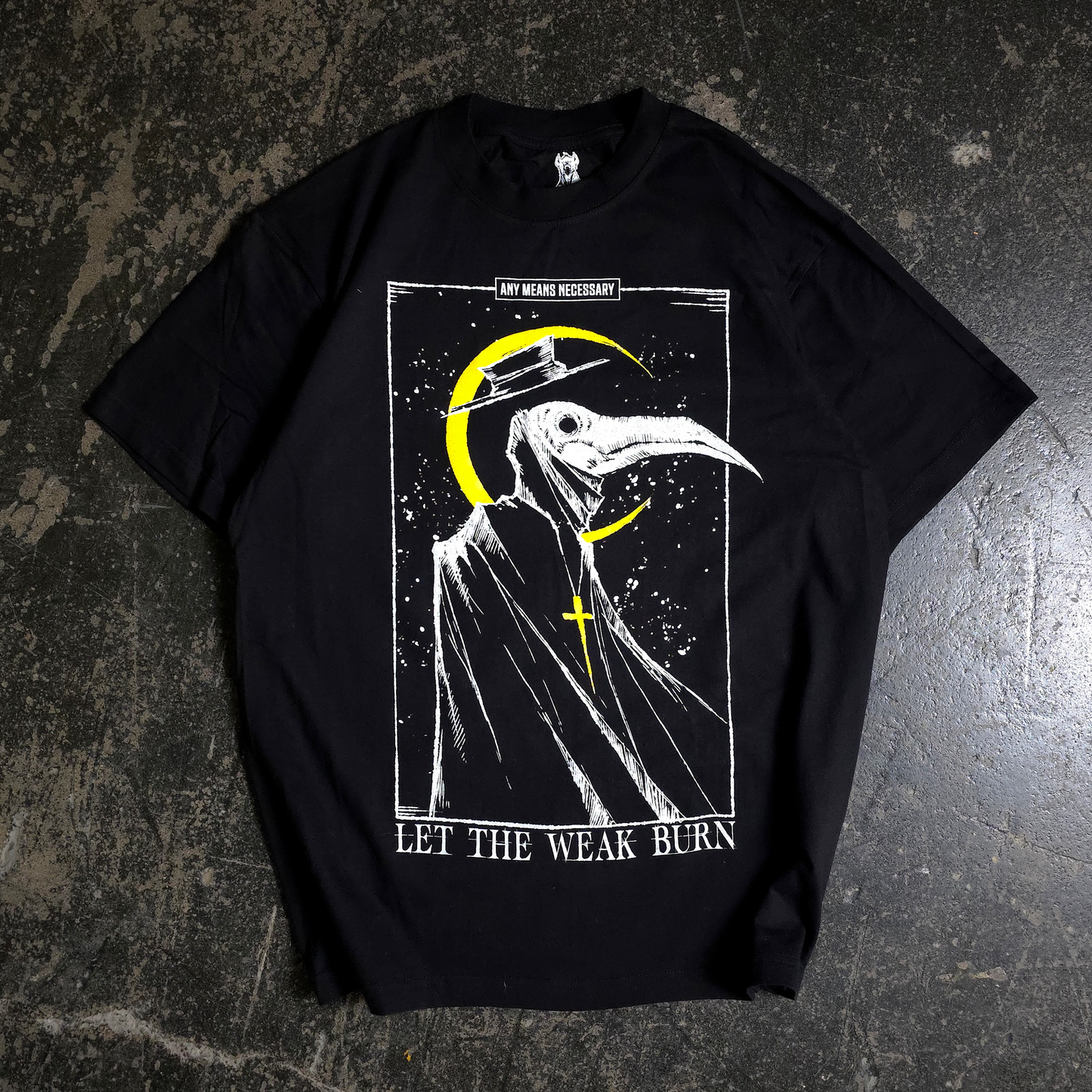 any means necessary shawn coss let the weak burn plague doctor t shirt black