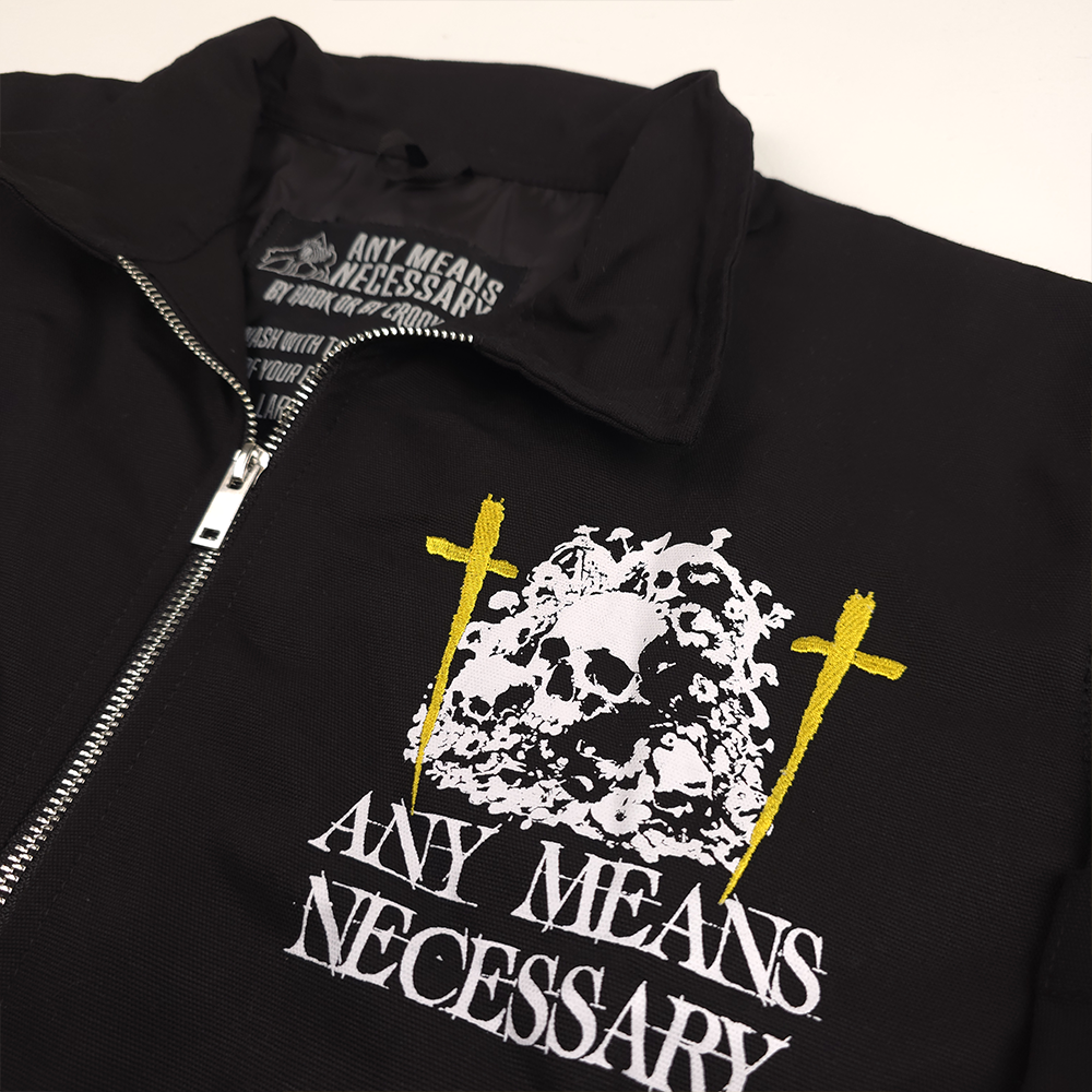 
                      
                        any means necessary shawn coss let the weak burn mechanics jacket back up close left chest
                      
                    