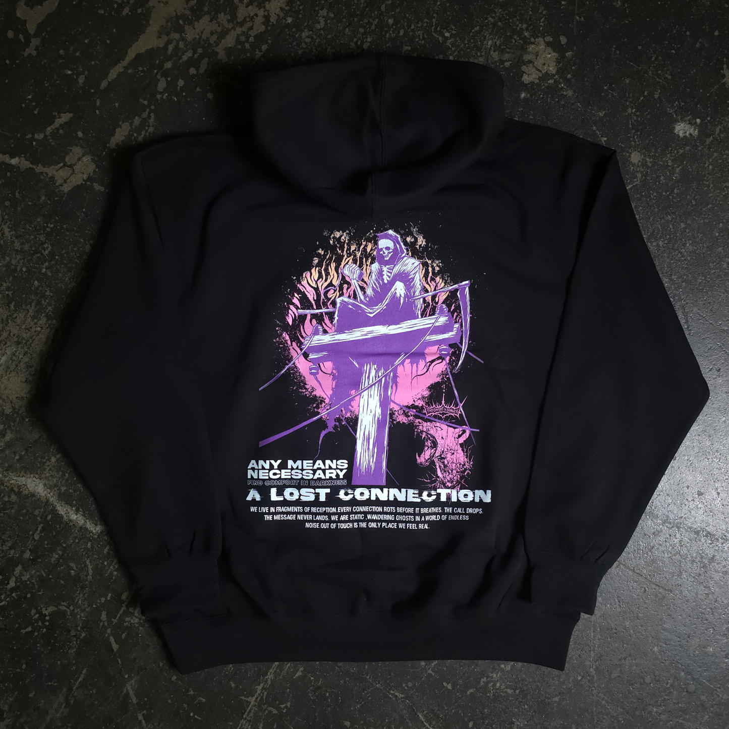 any means necessary shawn coss lost connection pullover hoodie black back