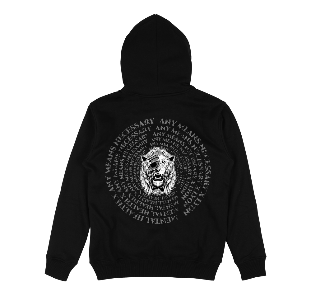 any means necessary shawn coss lyon mental health lyon spiral zip up hoodie black back