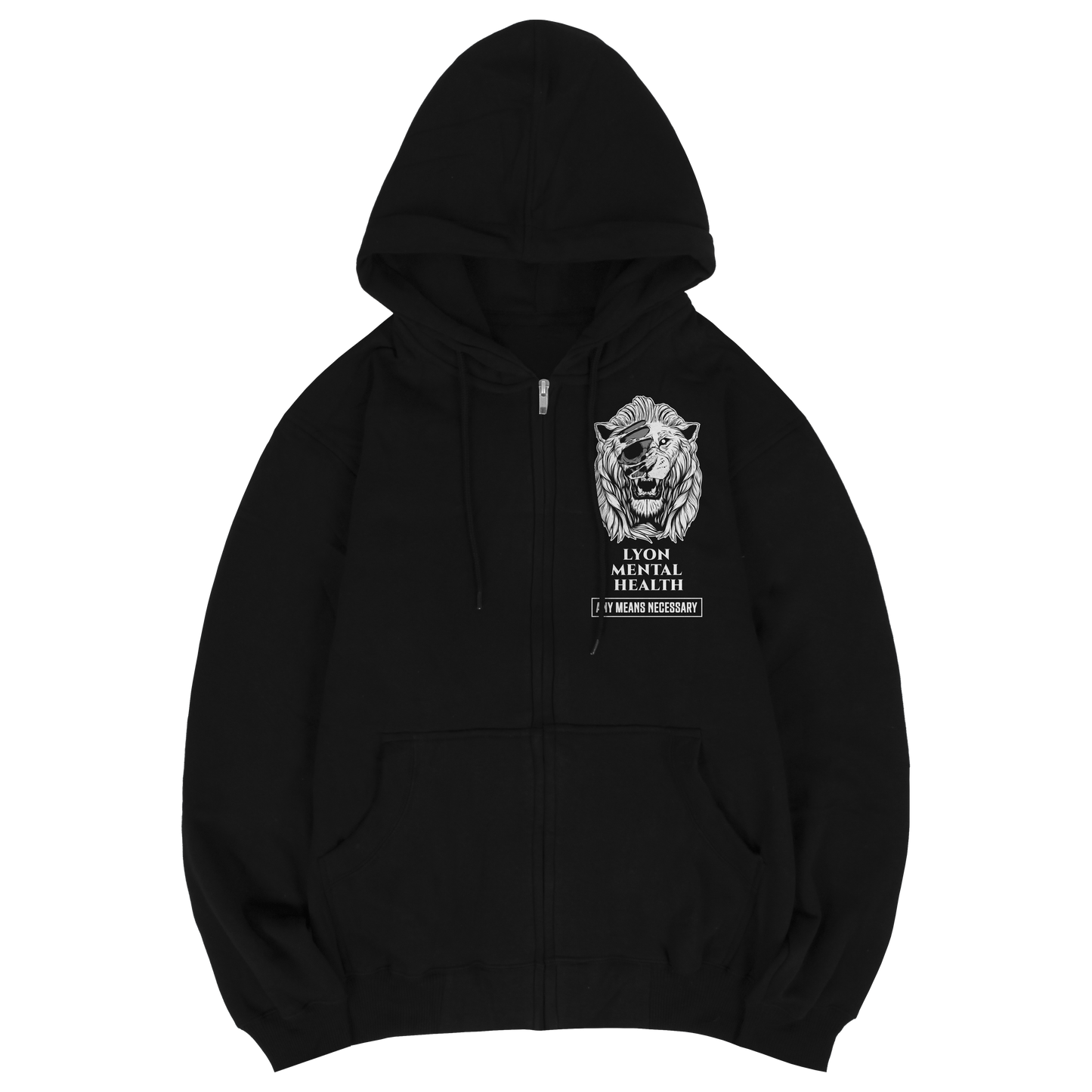 
                  
                    any means necessary shawn coss lyon mental health lyon spiral zip up hoodie black front
                  
                