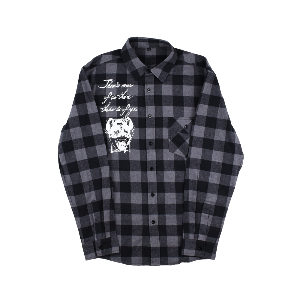 
                      
                        any means necessary shawn coss more of us flannel black and grey front
                      
                    