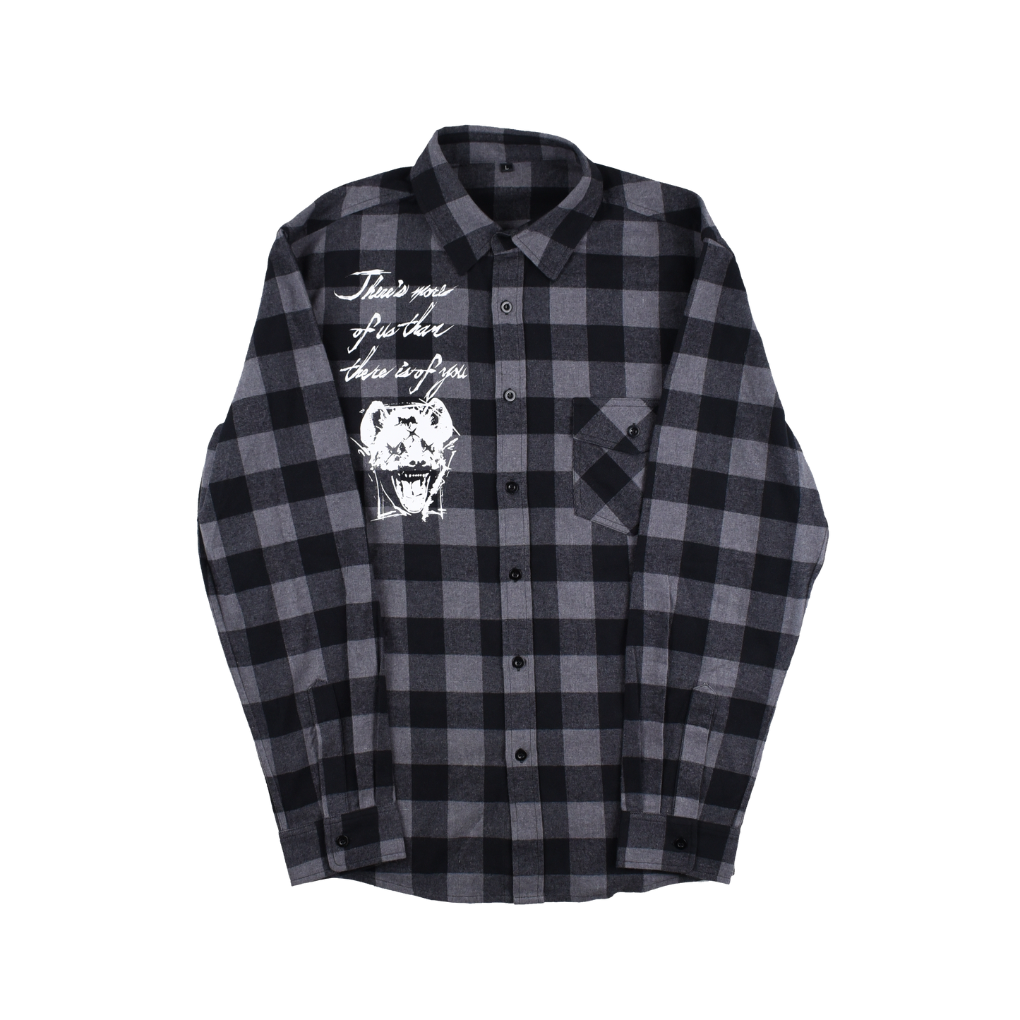 
                  
                    any means necessary shawn coss more of us flannel black and grey front
                  
                