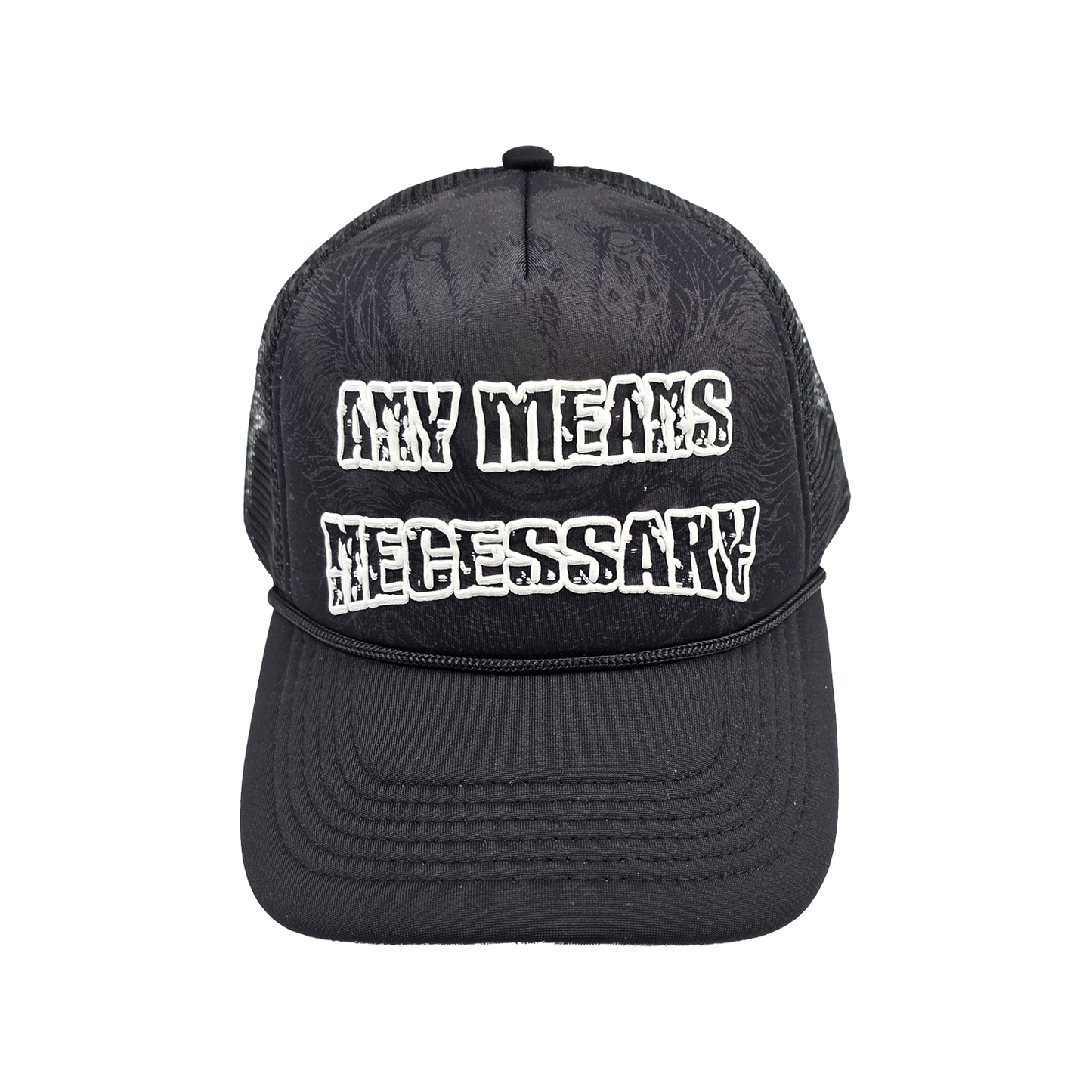 
                  
                    any means necessary shawn coss savage mesh foam trucker hat black FRONT
                  
                