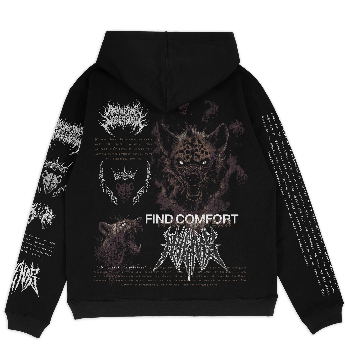any means necessary shawn coss mantra hyena zip up hoodie black back