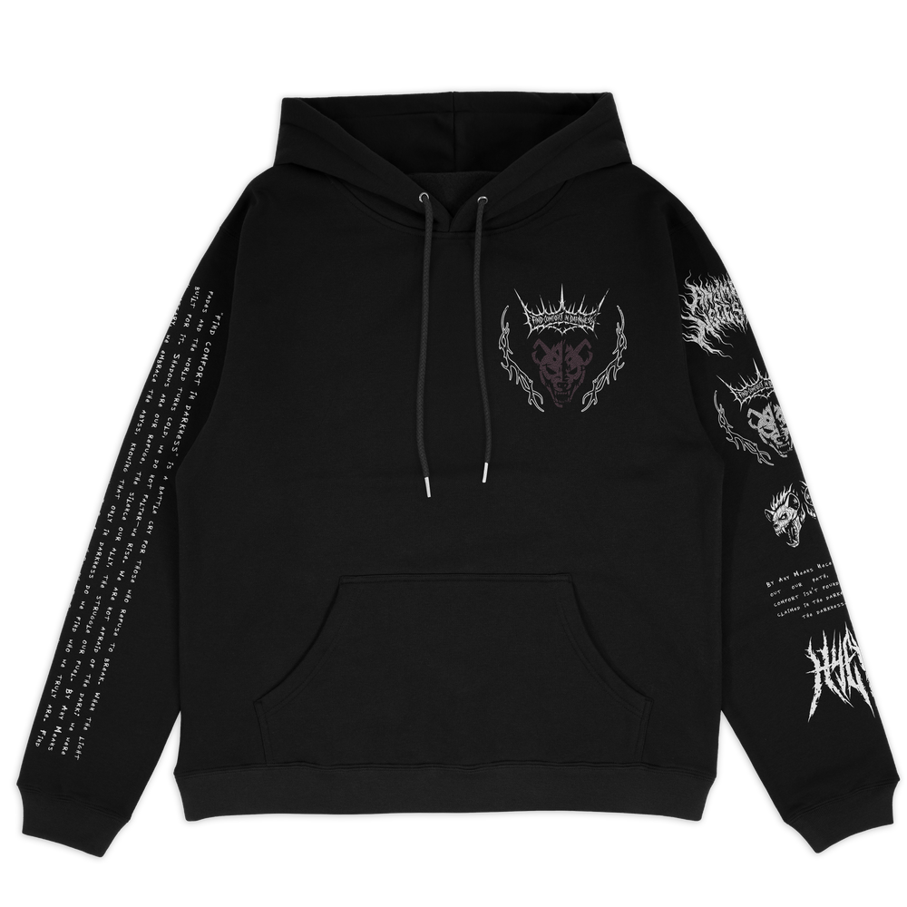 any means necessary shawn coss mantra hyena pullover hoodie black front