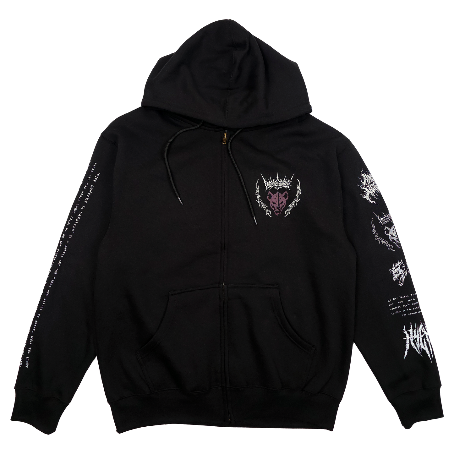 any means necessary shawn coss mantra hyena zip up hoodie black front