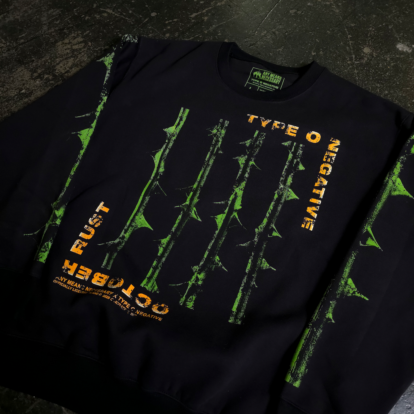 any means necessary shawn coss type o negative october rust crewneck sweatshirt black close up