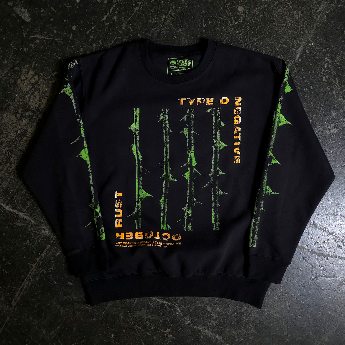any means necessary shawn coss type o negative october rust crewneck sweatshirt black