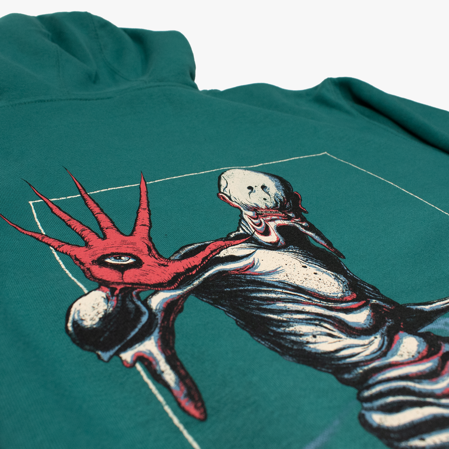 
                  
                    any means necessary shawn coss pale man pans labyrinth pullover hoodie teal up close back
                  
                
