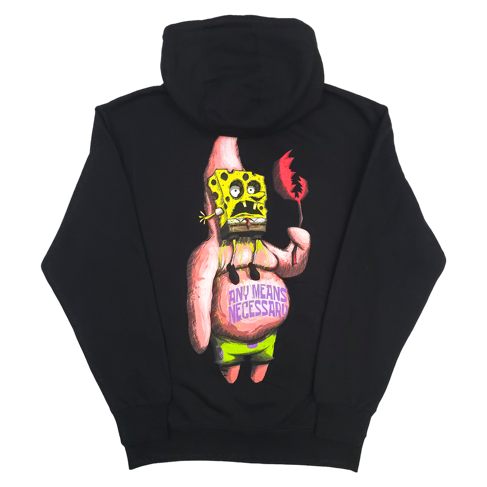 any means necessary shawn coss patrick spongebob squarepants pullover hoodie black back