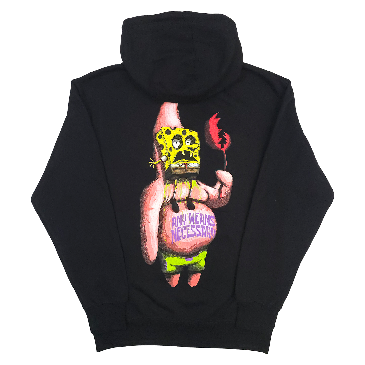 
                  
                    any means necessary shawn coss patrick spongebob squarepants pullover hoodie black back
                  
                