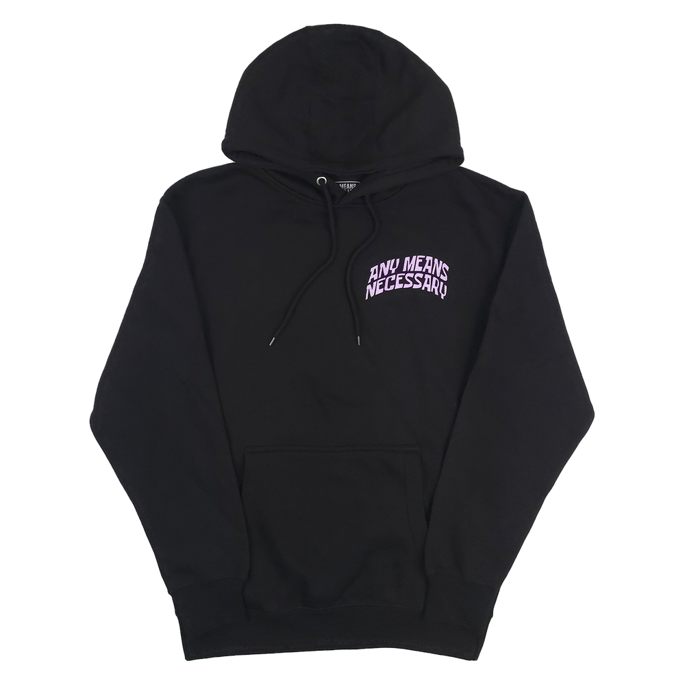 
                      
                        any means necessary shawn coss patrick spongebob squarepants pullover hoodie black front
                      
                    
