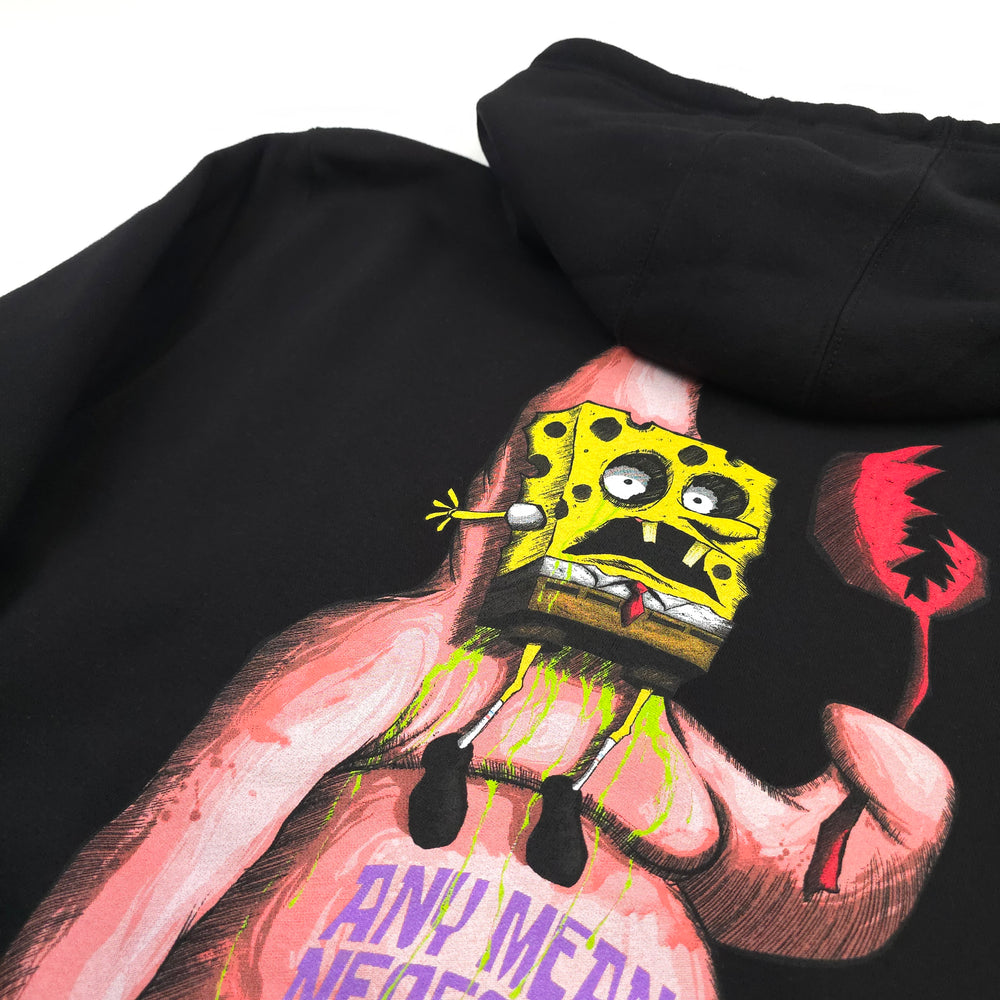 
                  
                    any means necessary shawn coss patrick spongebob squarepants pullover hoodie black back up close
                  
                