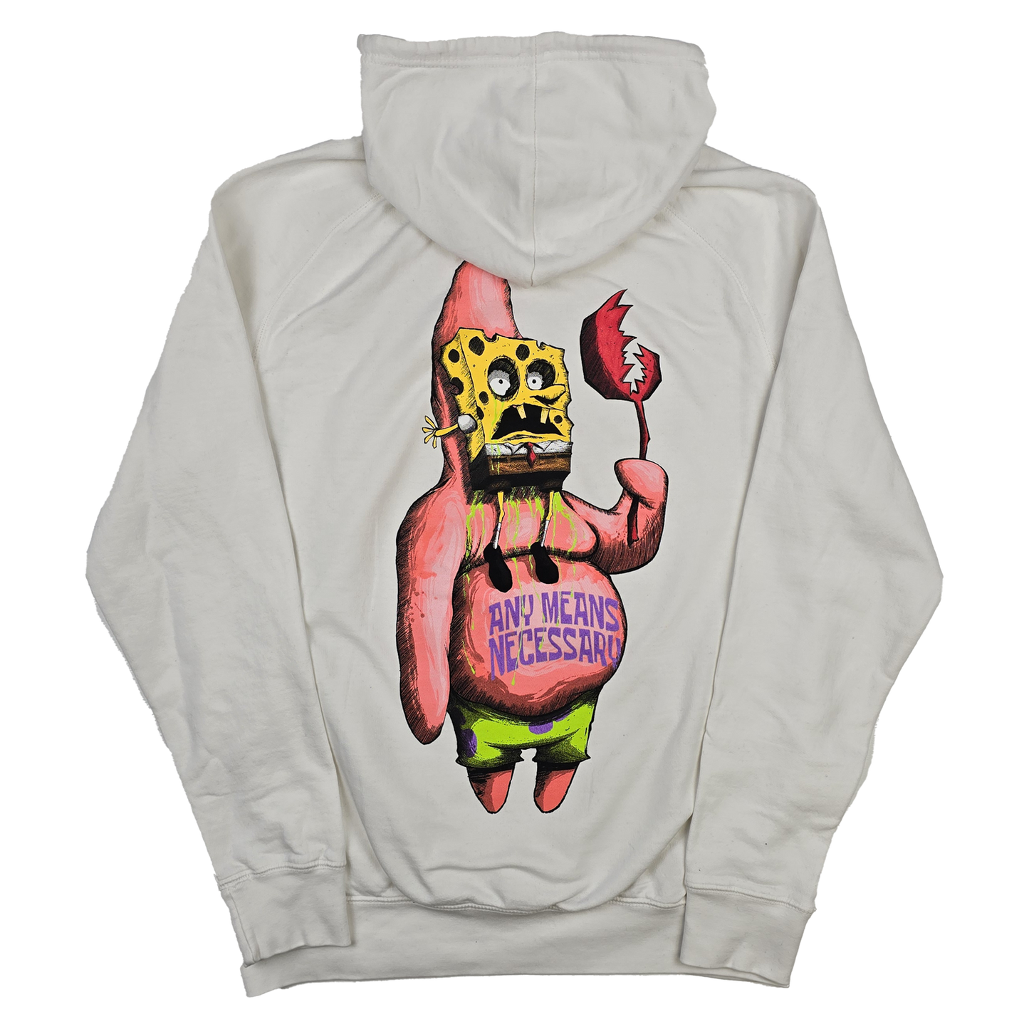 
                  
                    any means necessary shawn coss patrick spongebob squarepants pullover hoodie vintage white back
                  
                