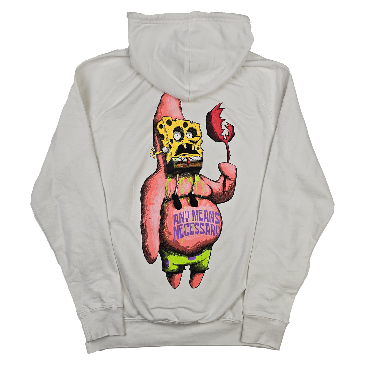 any means necessary shawn coss patrick spongebob squarepants pullover hoodie vintage white back