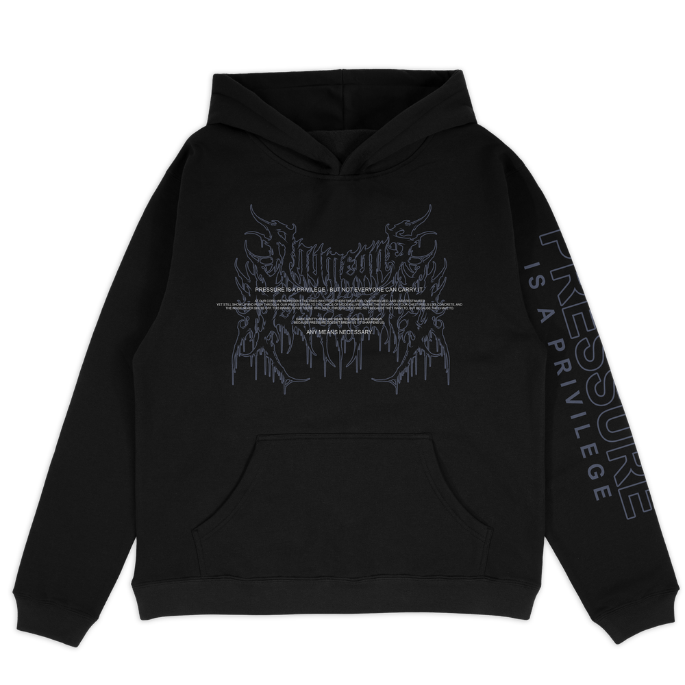 any means necessary shawn coss pressure is a privilege pullover hoodie black front