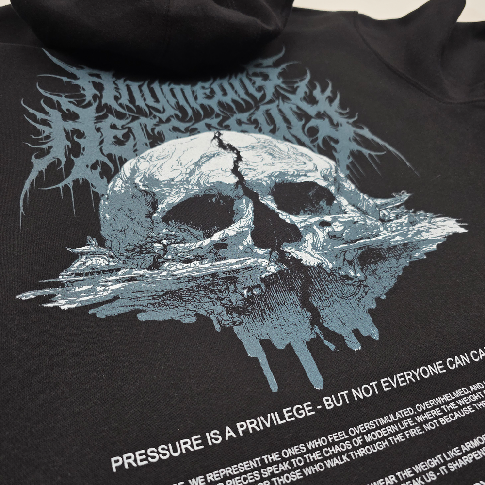 
                      
                        any means necessary shawn coss pressure is a privilege pullover hoodie black up close back
                      
                    