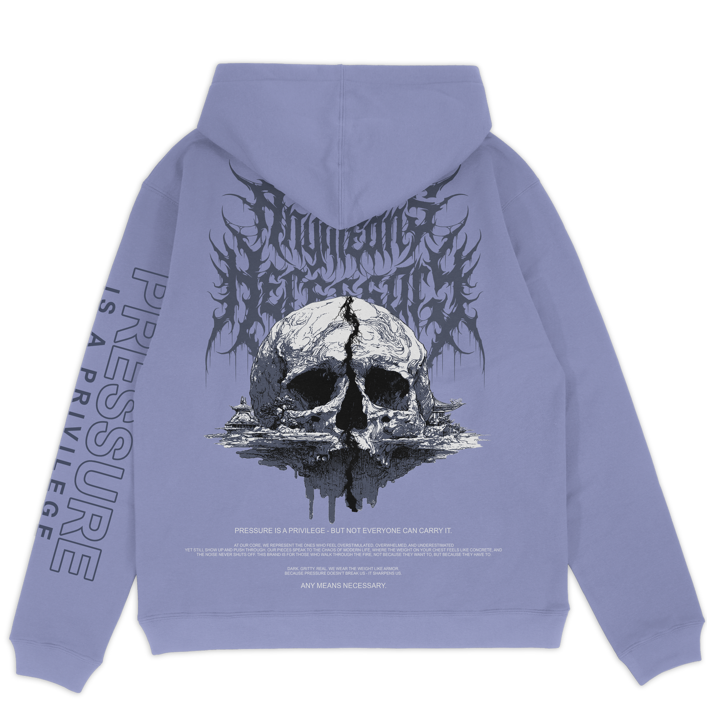 any means necessary shawn coss pressure is a privilege pullover hoodie grape back