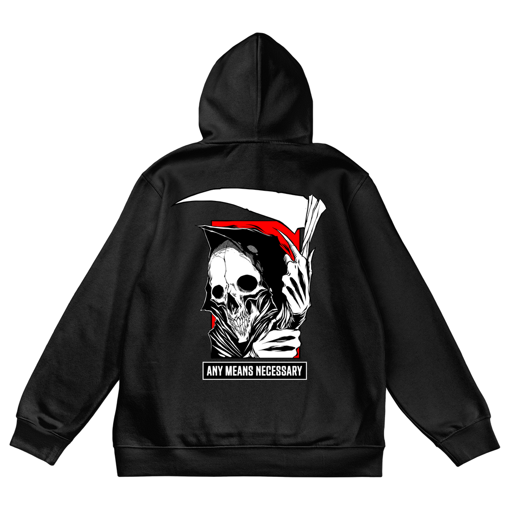 any means necessary shawn coss reaper pullover hoodie black back