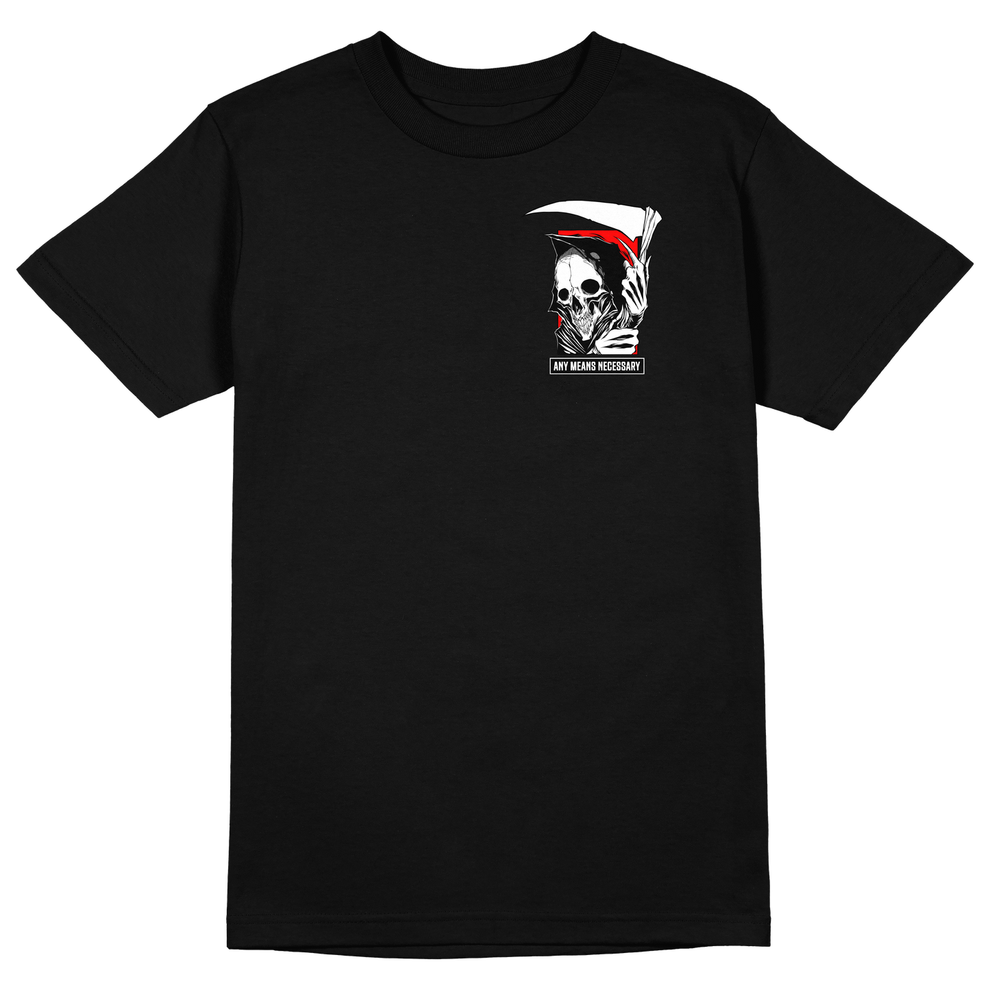 any means necessary shawn coss reaper t shirt black front