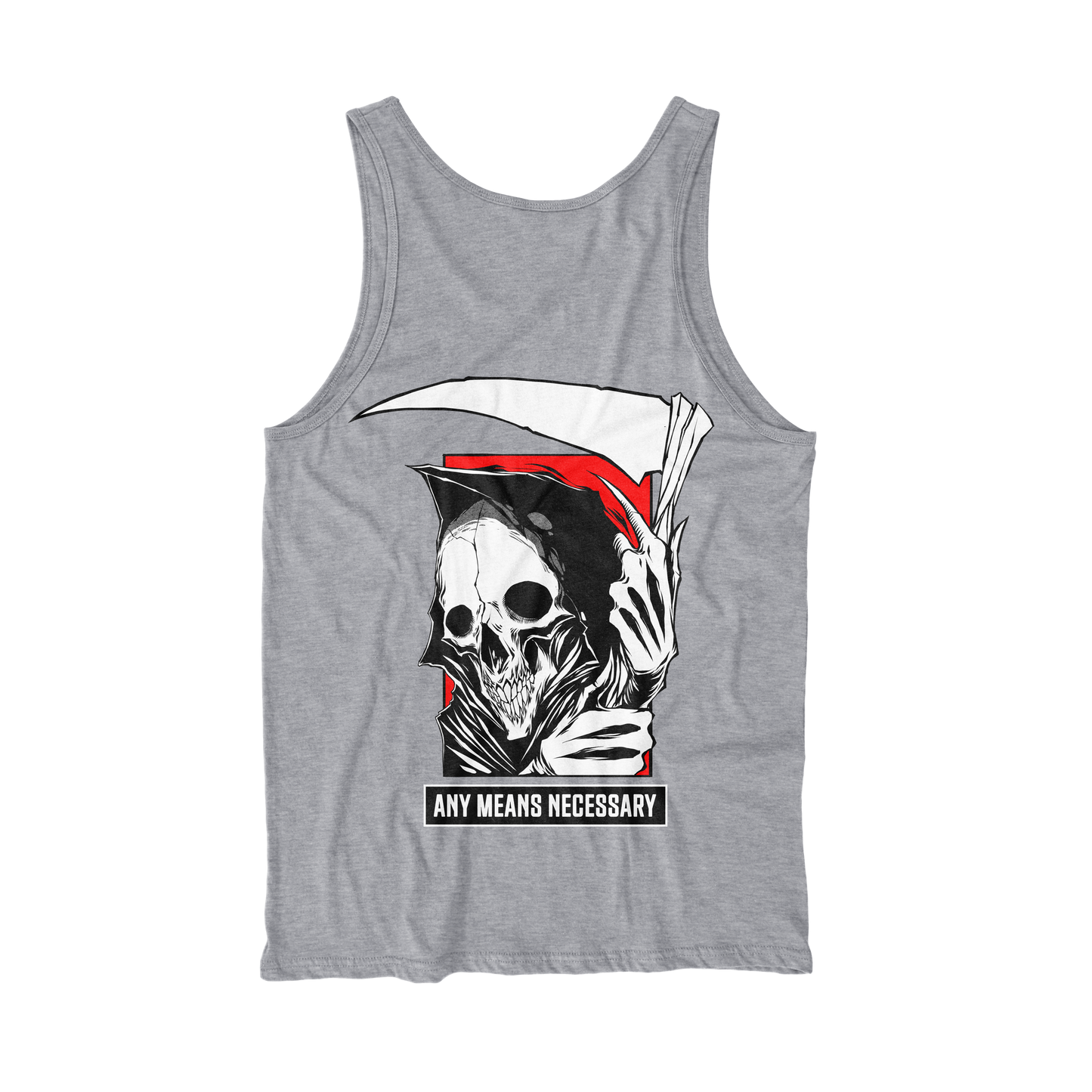 any means necessary shawn coss reaper tank top heather grey back