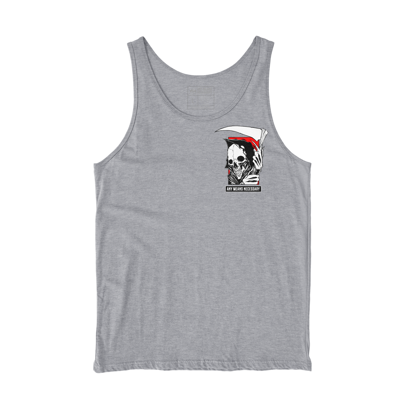 
                  
                    any means necessary shawn coss reaper tank top heather grey front
                  
                