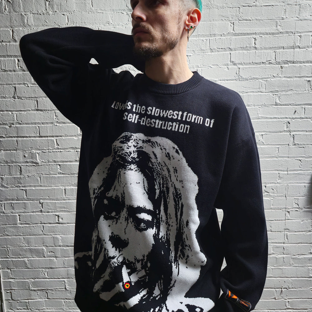 any means necessary shawn coss self destruct knit sweater