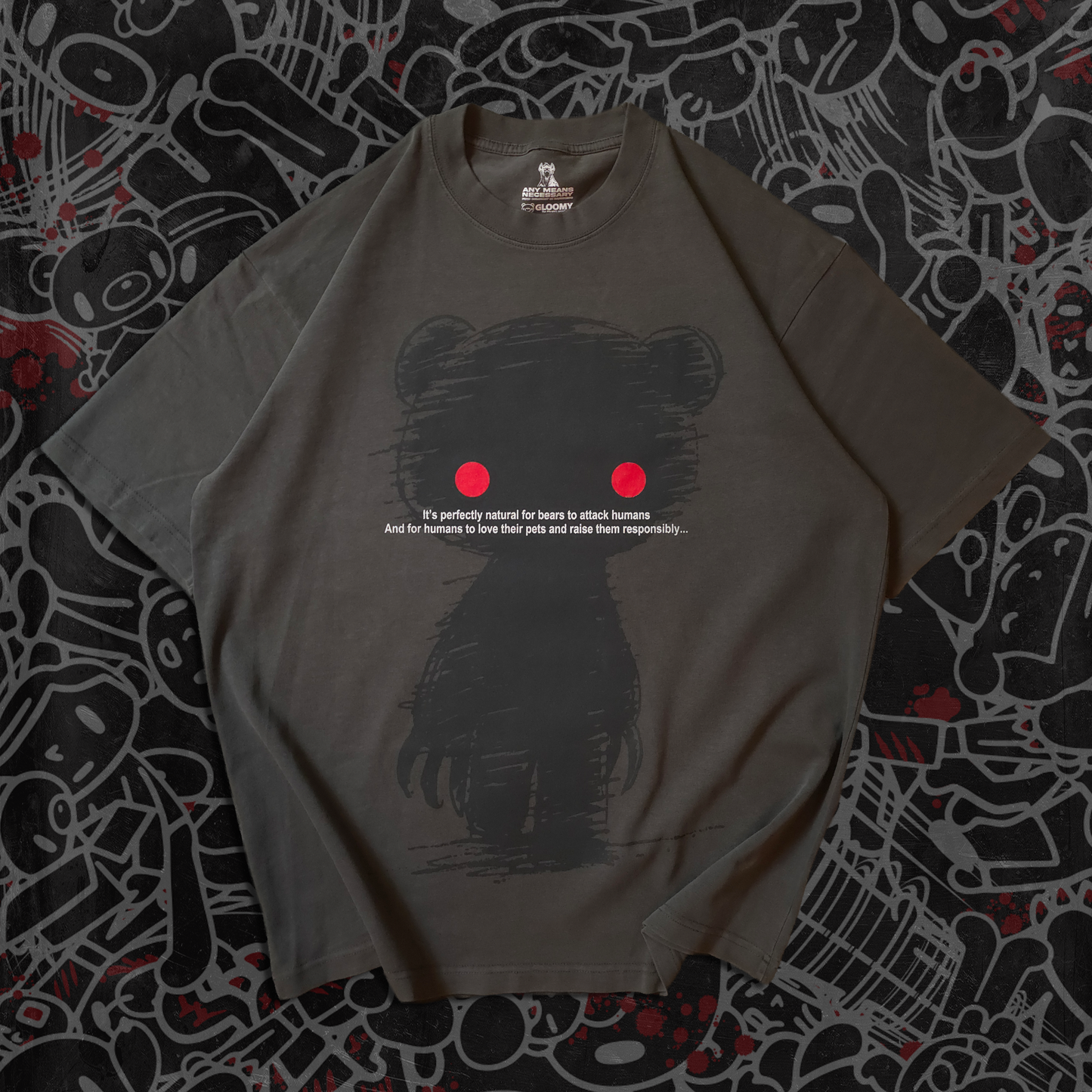 Official gloomy bear grey shirt with gloomy bear art anime 