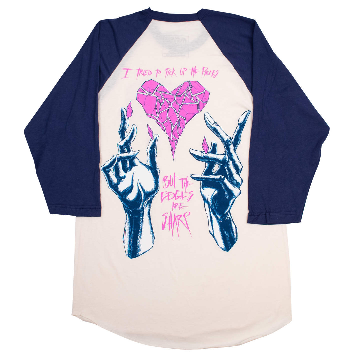 any means necessary shawn coss sharp edges baseball raglan 3/4 sleeve t shirt vintage white and blue back