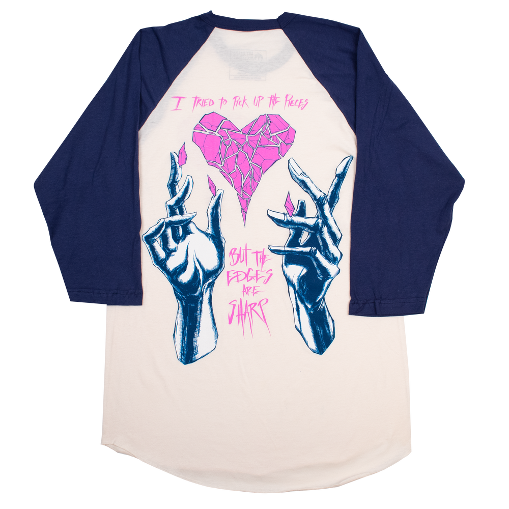 any means necessary shawn coss sharp edges baseball raglan 3/4 sleeve t shirt vintage white and blue back