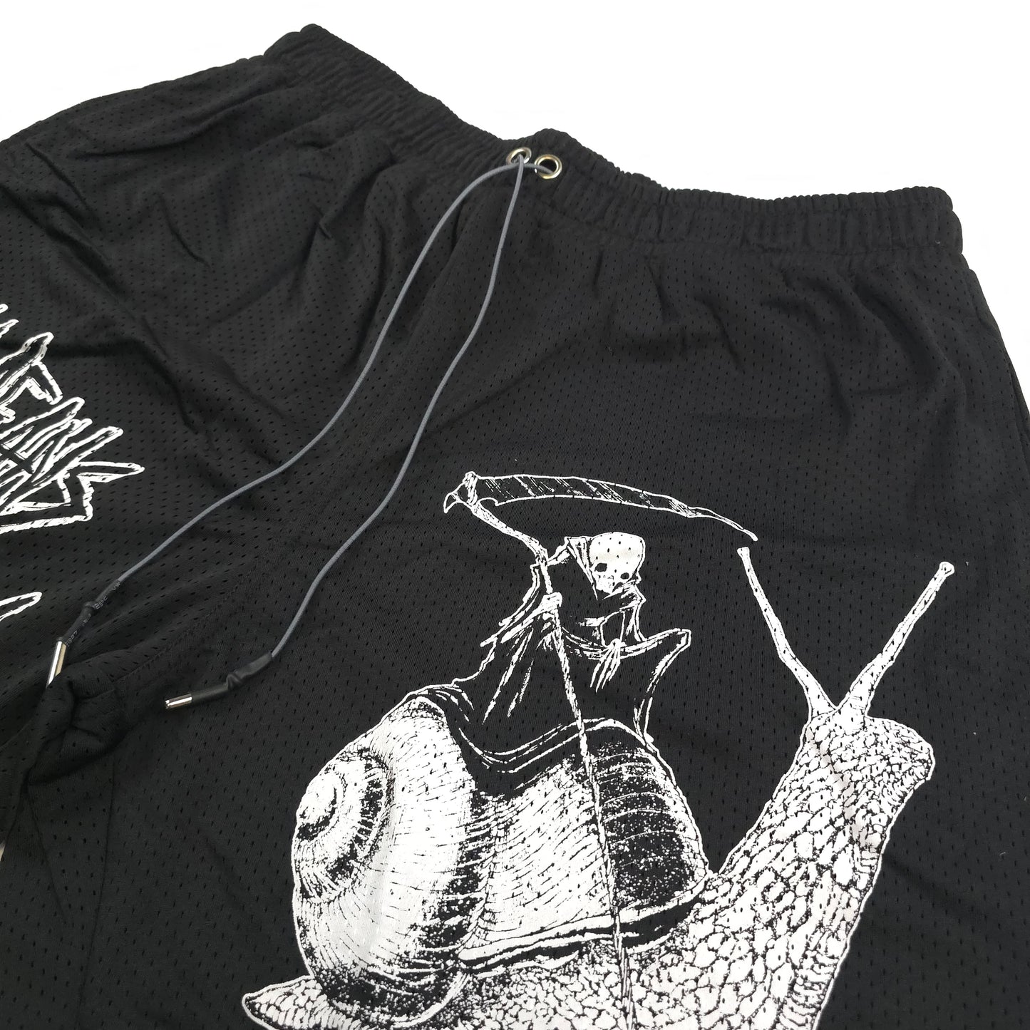 any means necessary shawn coss slow death mesh shorts black up close