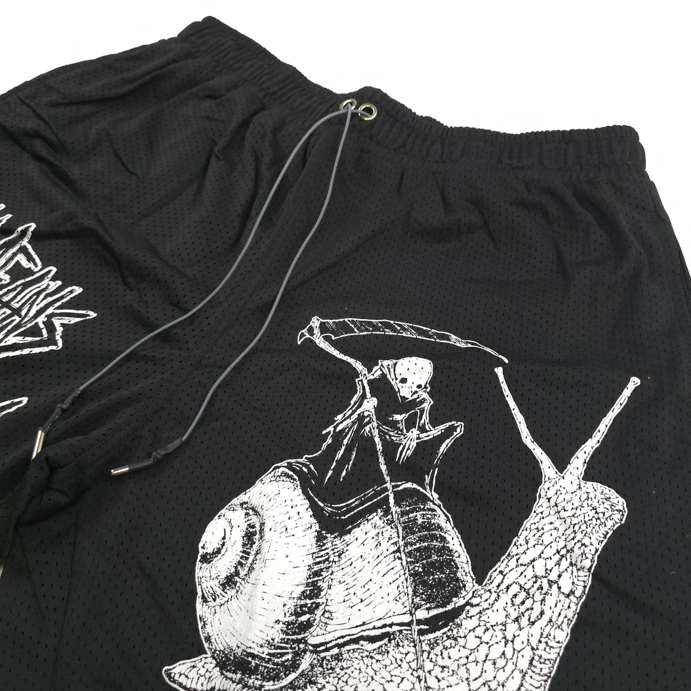 any means necessary shawn coss slow death mesh shorts black up close