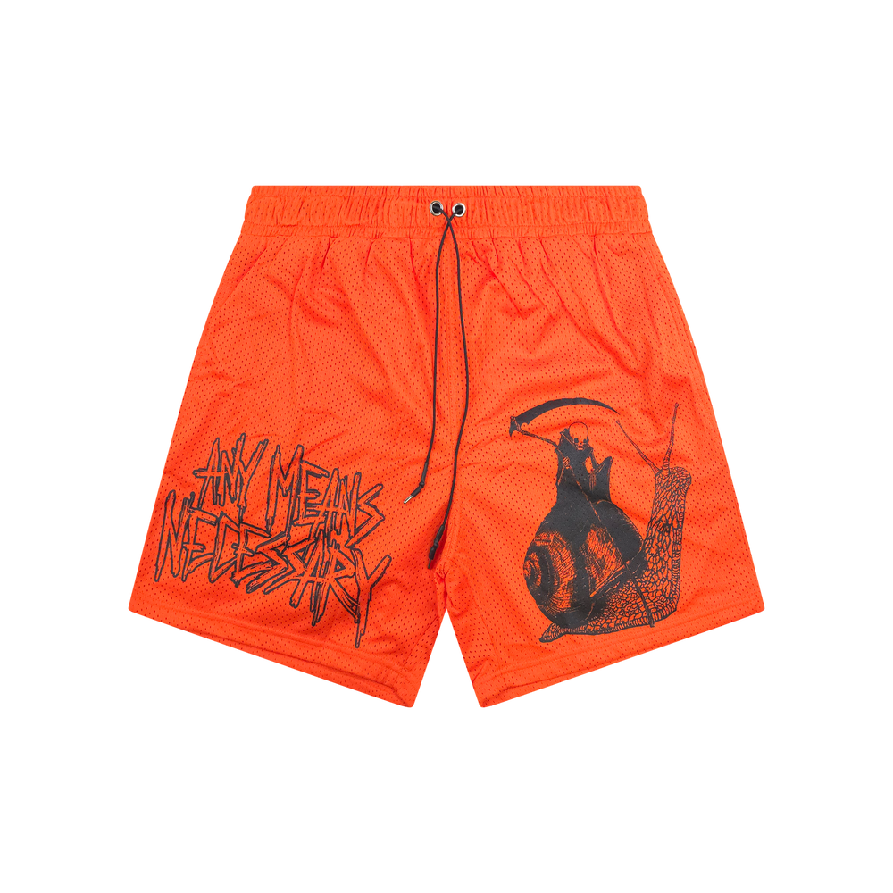 any means necessary shawn coss slow death mesh shorts orange